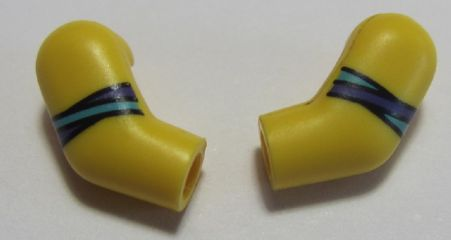 Lego Arm, (Matching Left and Right) Pair with Medium Azure and Dark Purple Stripes Pattern / Yellow