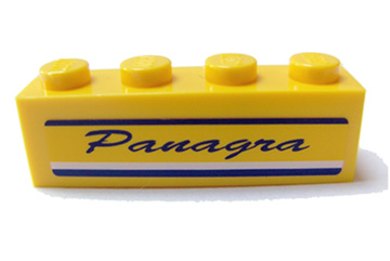 Lego Brick 1 x 4 with Dark Blue 'Panagra' Script and Lines Pattern on Both Sides (Stickers) - Set 7628 / Yellow