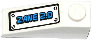 Lego Slope 33 3 x 1 with Hatch with 'ZANE 2.0' and 4 Screws Pattern (Sticker) - Set 70737 / White