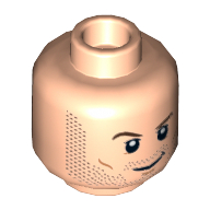 Lego Minifig Head Star-Lord (Peter Quill) / Winter Soldier / Owen Grady, Beard Stubble, Brown Eyebrows, Smiling / Angry Clenched Teeth Print / Light Nougat