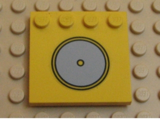 Lego Tile, Modified 4 x 4 with Studs on Edge with Light Gray Circle / Stove Plate Pattern (Sticker) - Set 5848 / Yellow