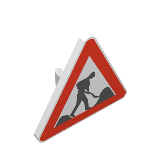 Lego Road Sign Clip-on 2.2 x 2.667 Triangular with Road Works Print / White