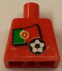Lego Torso Soccer Red/White Team, Portuguese Flag Sticker Front, Black Number Sticker Back Pattern (specify number in listing) / Red