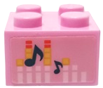 Lego Brick 2 x 2 with Dark Blue Music Notes and White, Coral and Bright Light Yellow Equalizer Bars Pattern (Sticker) - Set 41411