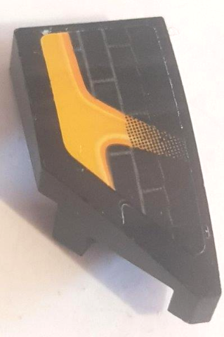 Lego Wedge 2 x 1 x 2/3 Right with Yellow Stripe and Grille Pattern (Sticker) - Set 75893 / Black