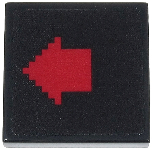 Lego Tile 2 x 2 with Dark Red Arrow Pixelated on Black Background Pattern (Sticker) - Set 71712
