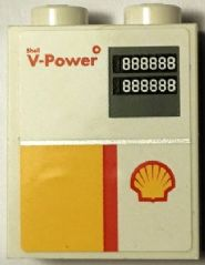 Lego Brick 1 x 2 x 2 with Inside Stud Holder with Shell Logo and 'Shell V-Power' Pattern (Sticker) - Set 40195