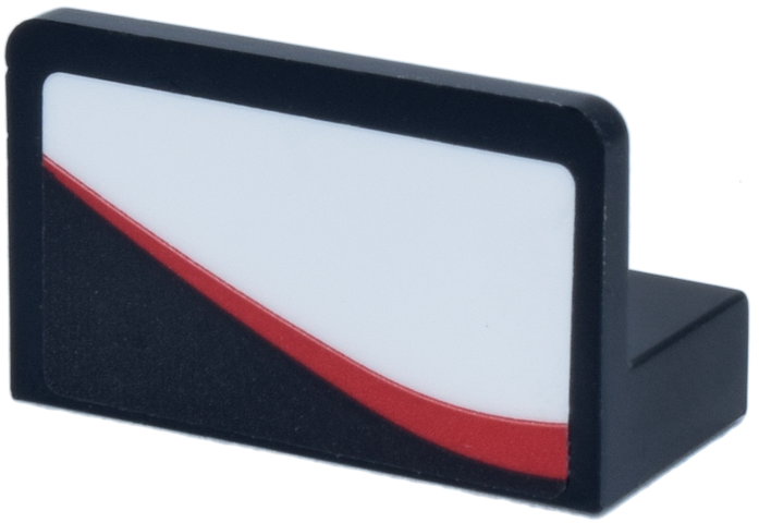 Lego Panel 1 x 2 x 1 with Rounded Corners with Curved Red Line and White Panel Pattern Model Right Side (Sticker) - Set 77250