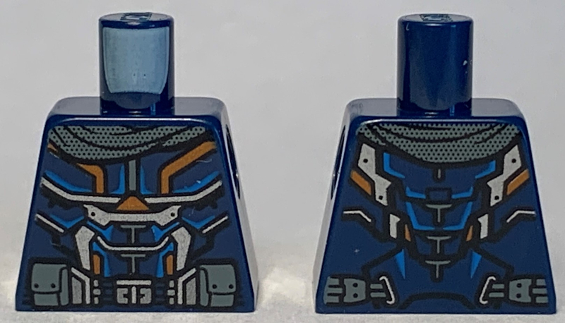 Lego Torso Armor, Silver, Orange and Blue Highlights and Dark Bluish Gray Pockets Pattern / Dark Blue