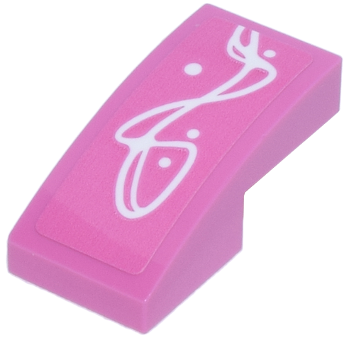 Lego Slope, Curved 2 x 1 x 2/3 with White Curved Lines and Dots Pattern Model Right Side (Sticker) - Set 77241 / Dark Pink