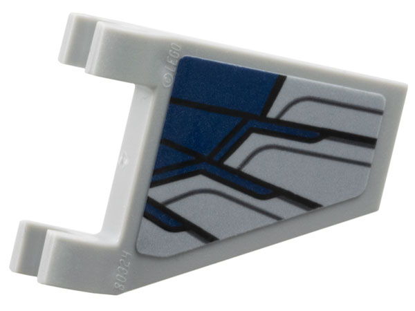 Lego Flag 2 x 2 Trapezoid with Flared Edge with Dark Blue Wing Armor Plates, Black Outlines and Dark Bluish Gray Lines Pattern on Both Sides (Stickers) - Set 76292 / Light Bluish Gray
