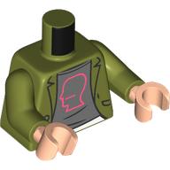 Lego Torso, Jacket, Dark Bluish Grey Shirt, Coral Head Outline Print, Olive Green Arms, Light Nougat Hands