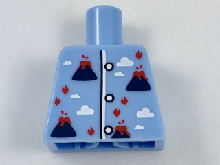 Lego Torso Pajamas with Volcanoes with Lava and Fire and White Clouds Pattern / Bright Light Blue