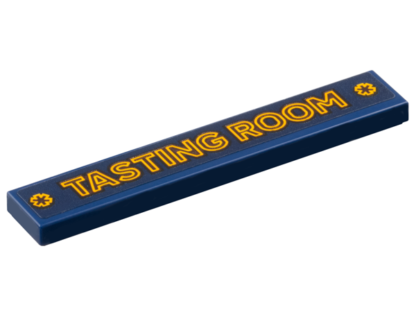 Lego Tile 1 x 6 with Bright Light Orange Flowers and 'TASTING ROOM' Pattern (Sticker) - Set 910039 / Dark Blue