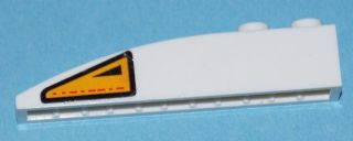 Lego Slope, Curved 6 x 1 with 2 Studs with Orange and Black Warning Triangle Pattern Model Left Side (Sticker) - Set 7676 / White
