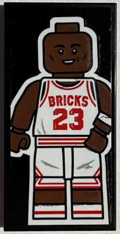 Lego Tile 2 x 4 with Michael Jordan Basketball Player Minifigure with Red 'BRICKS' and Number '23' Pattern (Sticker) - Set 21330