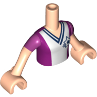 Lego Minidoll Torso Girl with White and Magenta Soccer Shirt with Star, Magenta Sleeves Print, Light Nougat Arms and Hands / Light Nougat