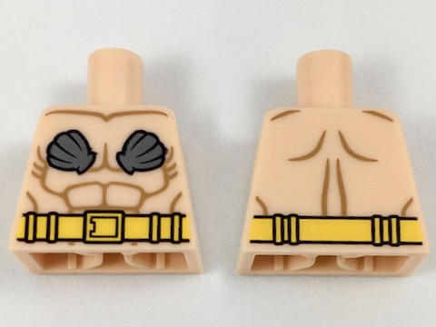 Lego Torso Male Bare Chest with Flat Silver Seashells, Yellow Utility Belt Pattern / Light Nougat