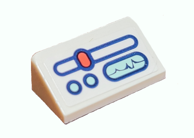 Lego Slope 30 1 x 2 x 2/3 with Medical Monitoring Equipment, Coral Slider, Light Aqua Buttons Pattern (Sticker) - Set 41380 / White