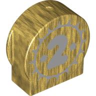 Lego Duplo Brick 1 x 3 x 2 Round Top, Cut Away Sides with Dark Bluish Grey '2' print / Pearl Gold
