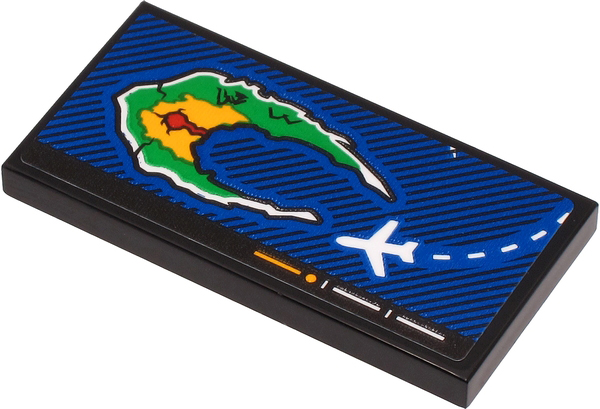 Lego Tile 2 x 4 with Screen with Green, Yellow and Red Island and White Airplane Pattern (Sticker) - Set 60262