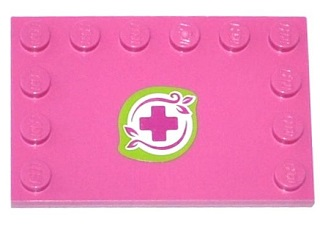 Lego Tile, Modified 4 x 6 with Studs on Edges with Magenta Cross and Leaves in Lime Border Pattern (Sticker) - Set 41033 / Dark Pink