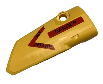 Lego Technic, Panel Fairing # 4 Small Smooth Long, Side B with 'JET INTAKE' and 'DANGER' on Red Stripes Pattern (Sticker) - Set 9396 / Yellow
