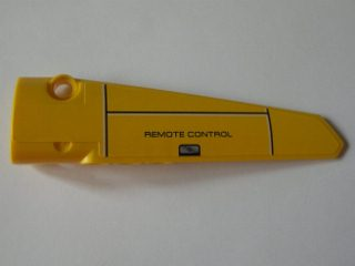 Lego Technic, Panel Fairing # 5 Long Smooth, Side A with Panels and Black 'REMOTE CONTROL' Pattern (Sticker) - Set 8043 / Yellow