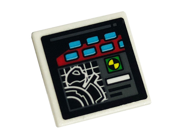 Lego Road Sign 2 x 2 Square with Open O Clip with Monitor with Radioactive Symbol and Blue Buttons Pattern (Sticker) - Set 75932 / White