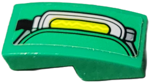 Lego Slope, Curved 2 x 1 x 2/3 with Light Bluish Gray and Dark Bluish Gray Power Unit with Lime Center and Electricity Pattern Model Right Side (Sticker) - Set 76198