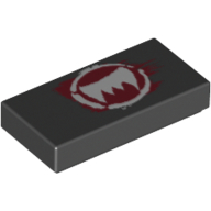 Lego Tile 1 x 2 with White Fangs and Dark Red Print / Black
