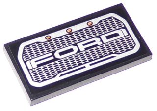 Lego Tile 2 x 4 with Silver 'FORD' Truck / Car Honeycomb Grille on Black Background Pattern (Sticker) - Set 75875 / Black