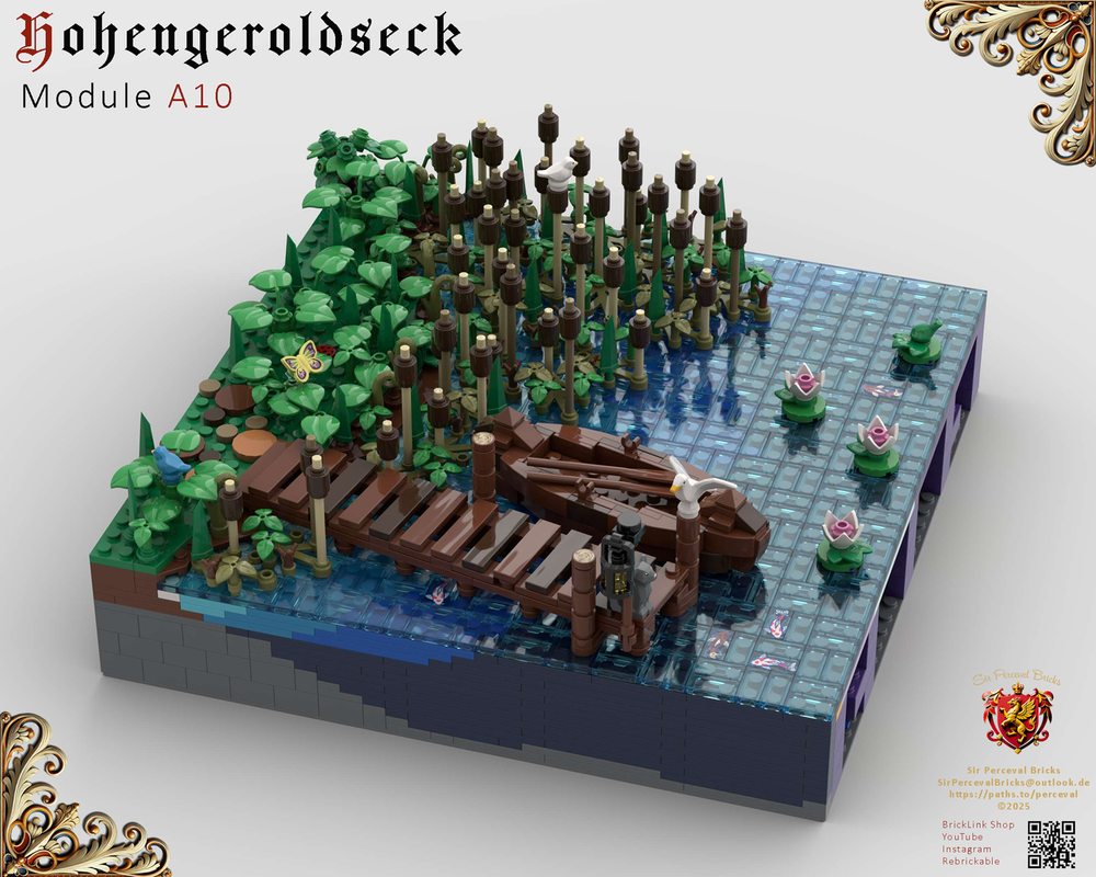 Lego A10 Castle Hohengeroldseck - Lake with reeds & boat landing stage (Landscape Expansaion 1)