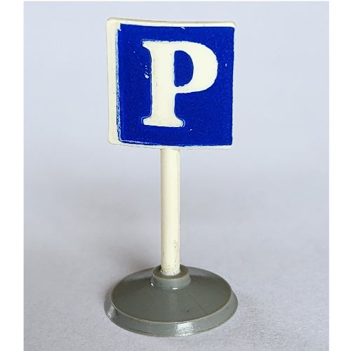 Lego Road Sign Old Square with Parking 'P' Print & Type 1 Base / White