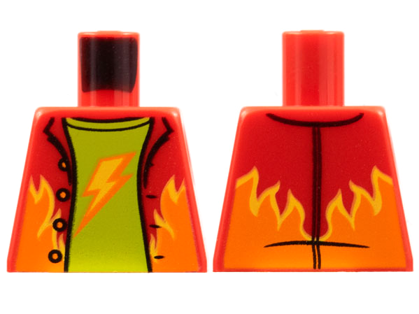 Lego Torso Jacket, Orange and Yellow Flames, Lime Shirt, Lightning Bolt Pattern / Red