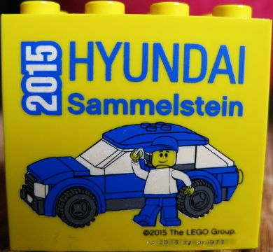 Lego Brick 2 x 4 x 3 with HYUNDAI Sammelstein 2015 Pattern / Yellow