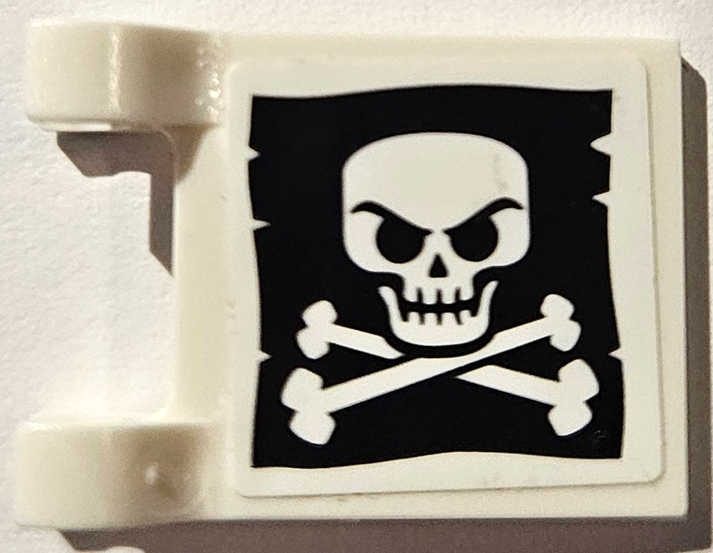 Lego Flag 2 x 2 Square with Flat Edge with Evil Skull and Crossbones on Black Background Pattern (Jolly Roger) (Sticker) - Set 40346 / White
