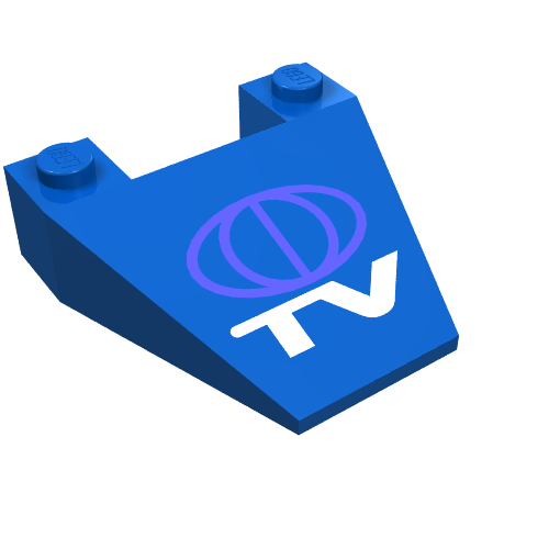 Lego Brick Wedged, Sloped 4 x 4 Taper with TV Logo Print / Blue