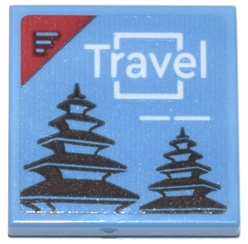 Lego Tile 2 x 2 with Magazine with Red Corner, White 'Travel' and Black Pagodas Pattern (Sticker) - Set 76218
