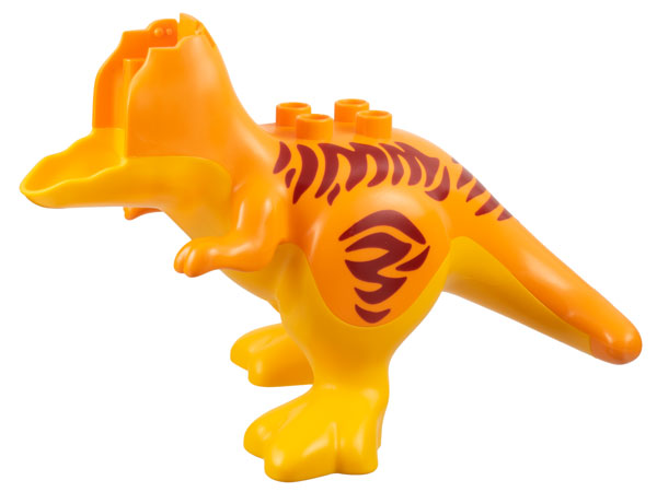 Lego Duplo Dinosaur Tyrannosaurus rex Body with Fixed Bright Light Orange Stomach and Legs and Printed Dark Red Stripes Pattern / Orange