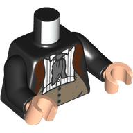 Lego Torso Jacket, Dark Red Collar, White Shirt, Dark Bluish Grey Tie, Dark Tan Undershirt Print, Black Arms, Light Nougat Hands / Black