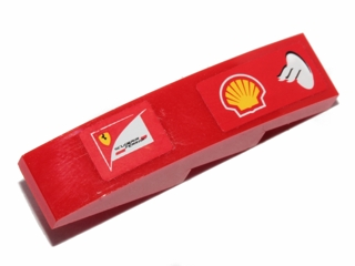 Lego Slope, Curved 4 x 1 with Shell and Scuderia Ferrari Logos Pattern Model Left Side (Stickers) - Set 30190 / Red