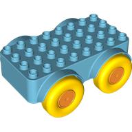 Lego Duplo Car Base 4 x 8 with Four Large Yellow Wheels and Orange Hubs