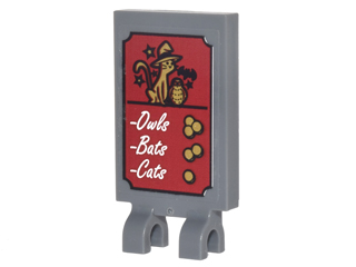 Lego Tile, Modified 2 x 3 with 2 Clips with 'Owls', 'Bats' and 'Cats' Pattern (Sticker) - Set 10217 / Dark Bluish Gray