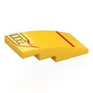 Lego Brick Curved 4 x 2 No Studs with Red Lines, Black 'HA' Print / Yellow