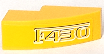 Lego Slope, Curved 3 x 1 with 'F430' Outlined on Yellow Background Pattern (Sticker) - Set 8143 / Yellow