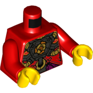 Lego Torso Armor, Black Chest Panel with Gold Tubes Print, Red Arms, Yellow Hands / Red