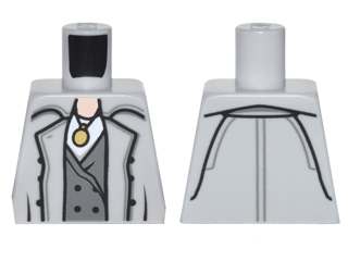 Lego Torso Trench Coat with Buttons over Dark Bluish Gray Vest, White Shirt and Gold Medallion Pattern / Light Bluish Gray