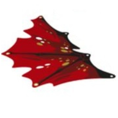 Lego Wing, Left, Dragon with Black Spines, Dark Red Marks, and Gold Ovals on Red Background Print / Trans-Clear