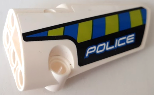 Lego Technic, Panel Fairing # 4 Small Smooth Long, Side B with Blue and Lime Diagonal Stripes and 'POLICE' Pattern (Sticker) - Set 42091